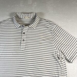 Tasc Polo Shirt Mens XL White Navy Stripe Performance Golf Short Sleeve Casual